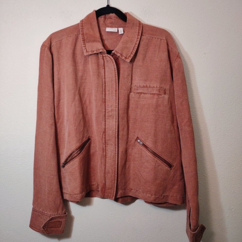 BP Burnt Orange Zip Up Washed Linen Jacket M
